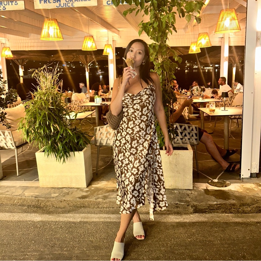 ASTR the Label Floral Brown and White Midi Dress